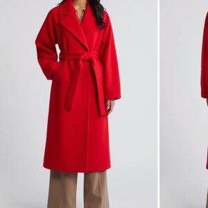 Double Breasted Stylish Red Belted Coat